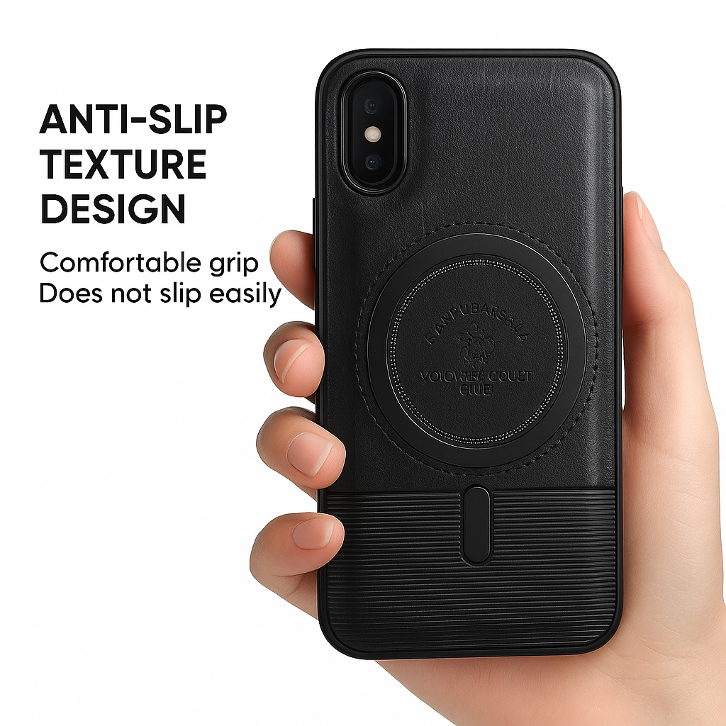 iPhone X Premium Pebbled Leather Magnetic Case (Midnight Black)