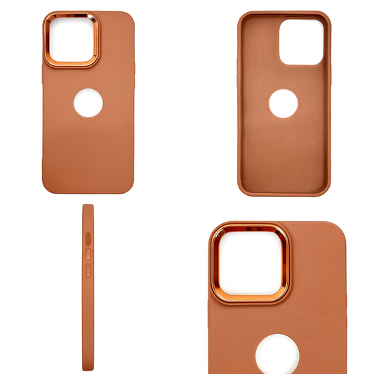 Cover Monk - Luxury Magnetic Leather Back Cover for iPhone 15 Pro Max – Shockproof Case with Metal Camera Ring (Brown)