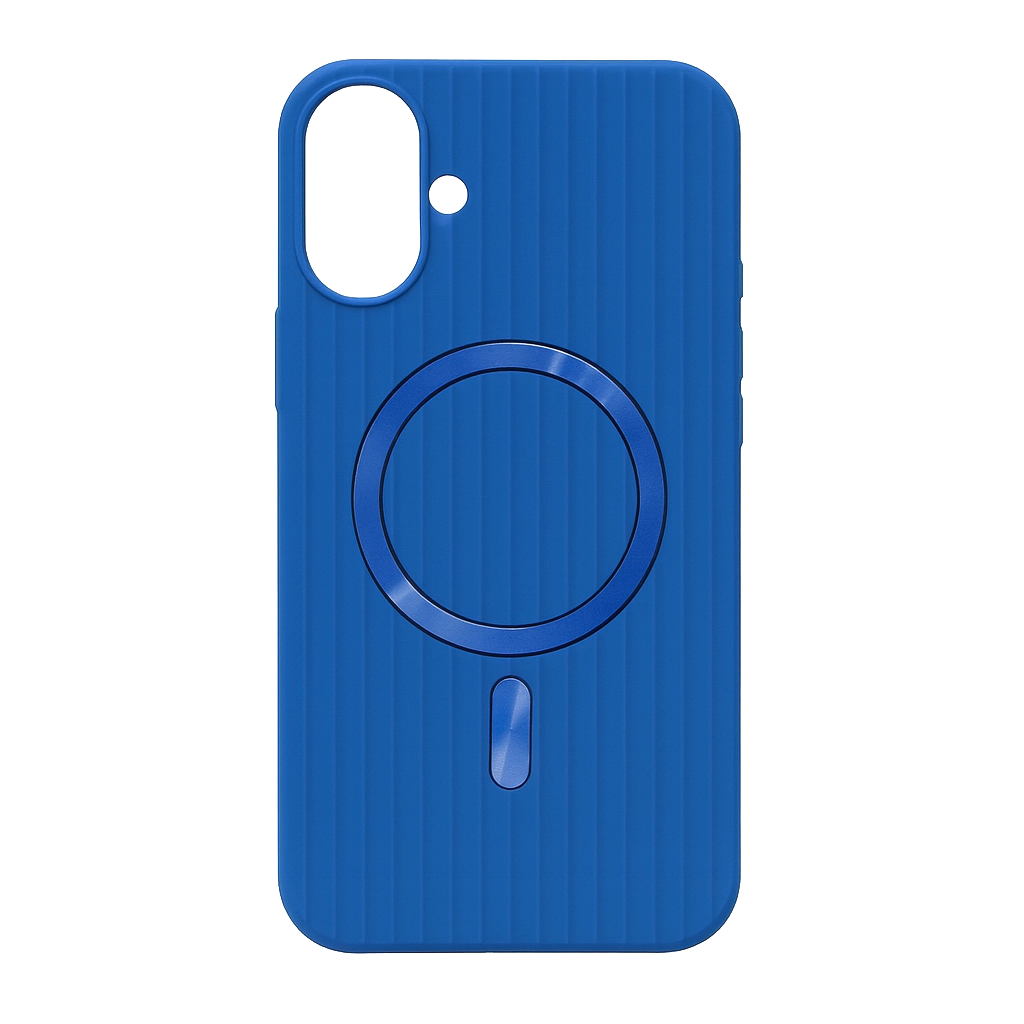 iPhone 16 Premium Silicone Back Cover with Megsafe Ring (Blue)