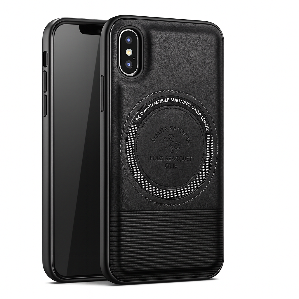 iPhone X Premium Pebbled Leather Magnetic Case (Midnight Black)