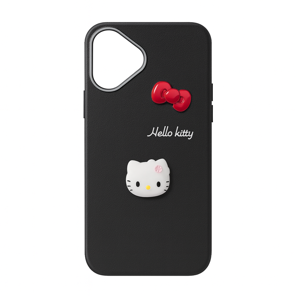 iPhone 16 Hello Kitty Mobile Cover For Girls Soft Sillicone Material (Black)