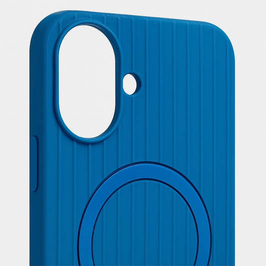 iPhone 16 Premium Silicone Back Cover with Megsafe Ring (Blue)