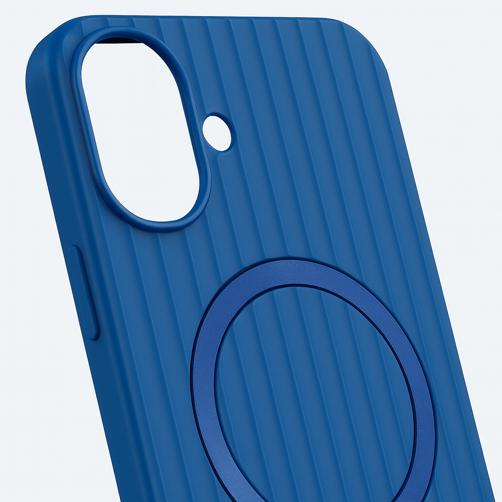 iPhone 16 Premium Silicone Back Cover with Megsafe Ring (Blue)