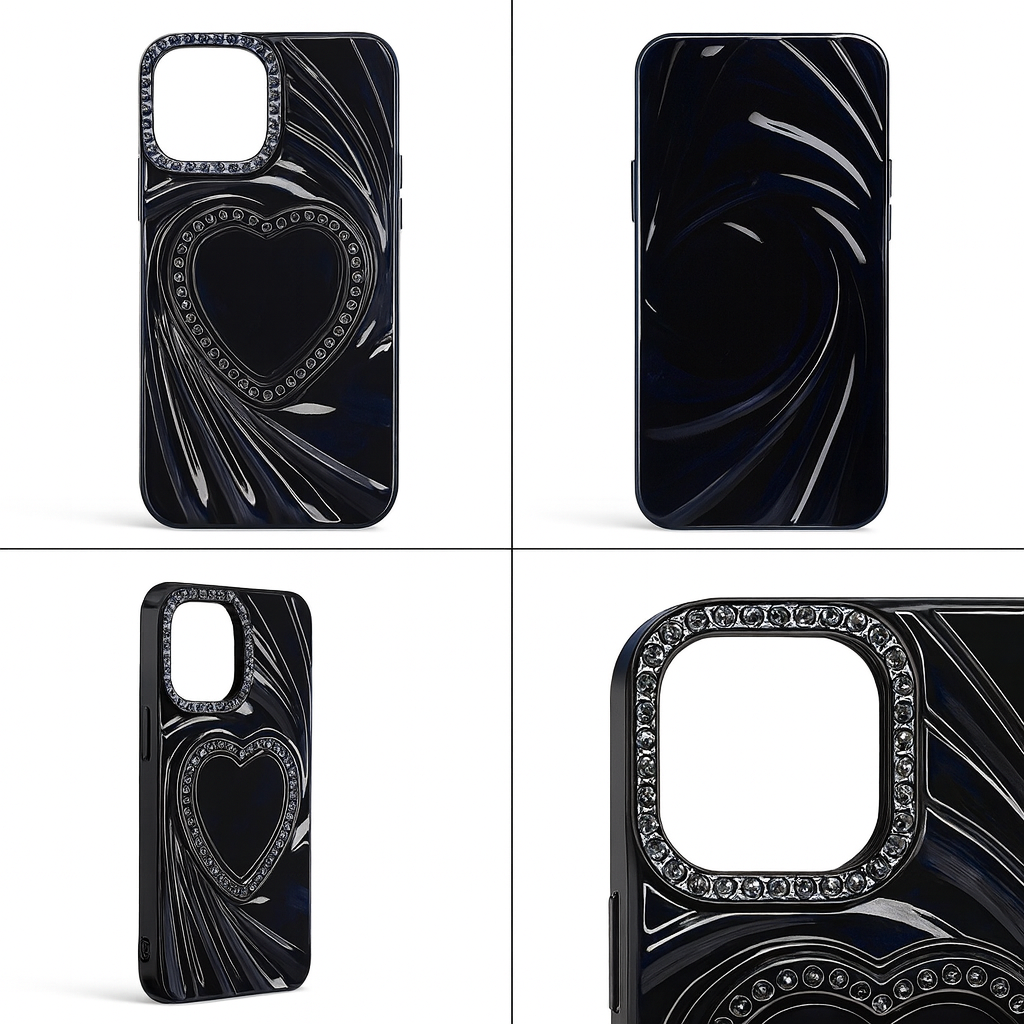 Cover monk - Luxury Heart Design Magnetic Back Cover for iPhone 14 – Glossy Finish with Diamond Accents