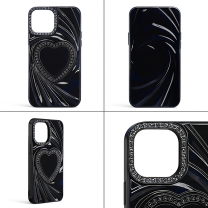 Cover monk - Luxury Heart Design Magnetic Back Cover for iPhone 14 – Glossy Finish with Diamond Accents