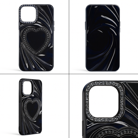 Cover monk - Luxury Heart Design Magnetic Back Cover for iPhone 14 – Glossy Finish with Diamond Accents