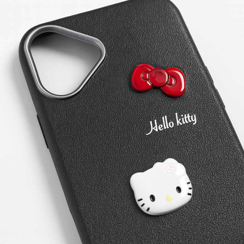 iPhone 16 Hello Kitty Mobile Cover For Girls Soft Sillicone Material (Black)