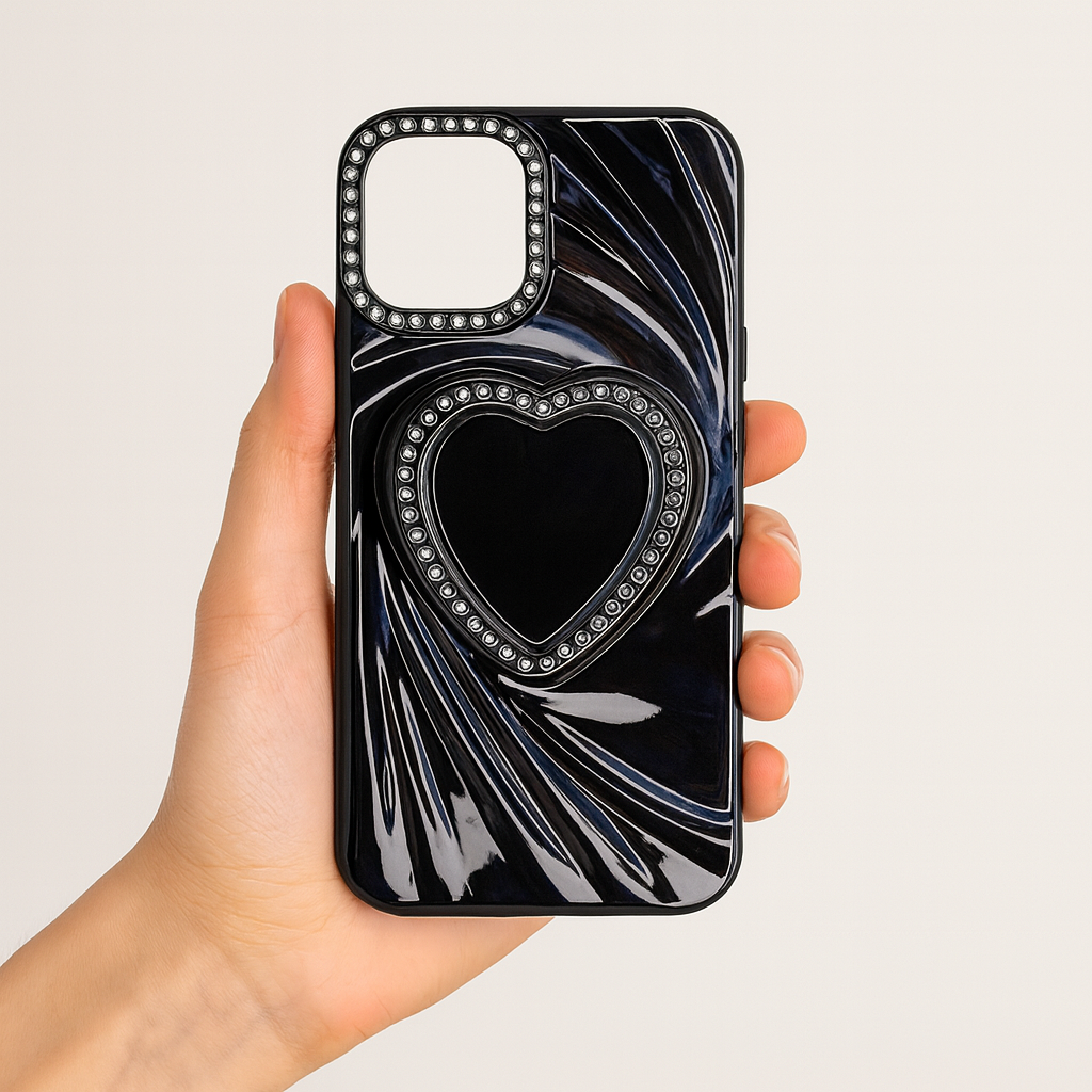 Cover monk - Luxury Heart Design Magnetic Back Cover for iPhone 14 – Glossy Finish with Diamond Accents