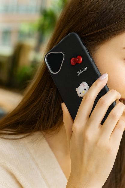 iPhone 16 Hello Kitty Mobile Cover For Girls Soft Sillicone Material (Black)