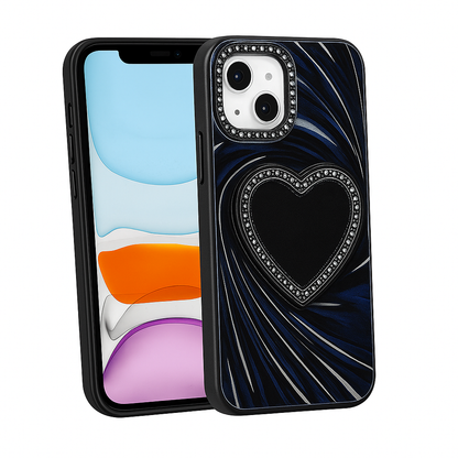 Cover monk - Luxury Heart Design Magnetic Back Cover for iPhone 14 – Glossy Finish with Diamond Accents