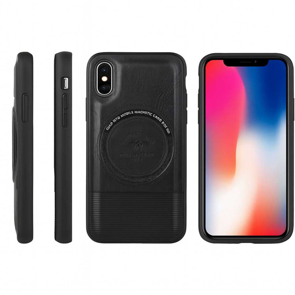 iPhone X Premium Pebbled Leather Magnetic Case (Midnight Black)