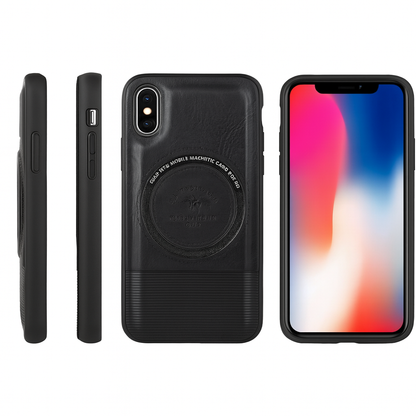 iPhone X Premium Pebbled Leather Magnetic Case (Midnight Black)