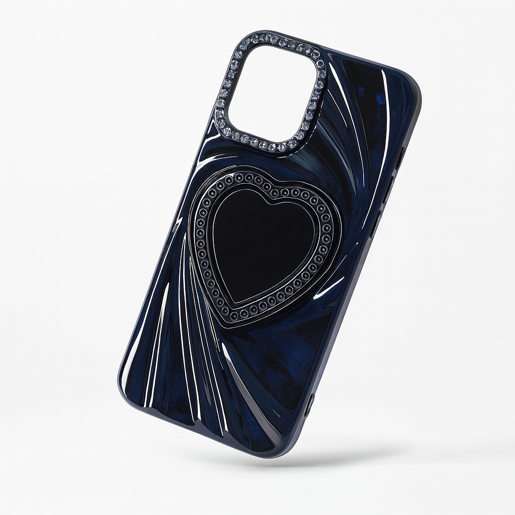 Cover monk - Luxury Heart Design Magnetic Back Cover for iPhone 14 – Glossy Finish with Diamond Accents