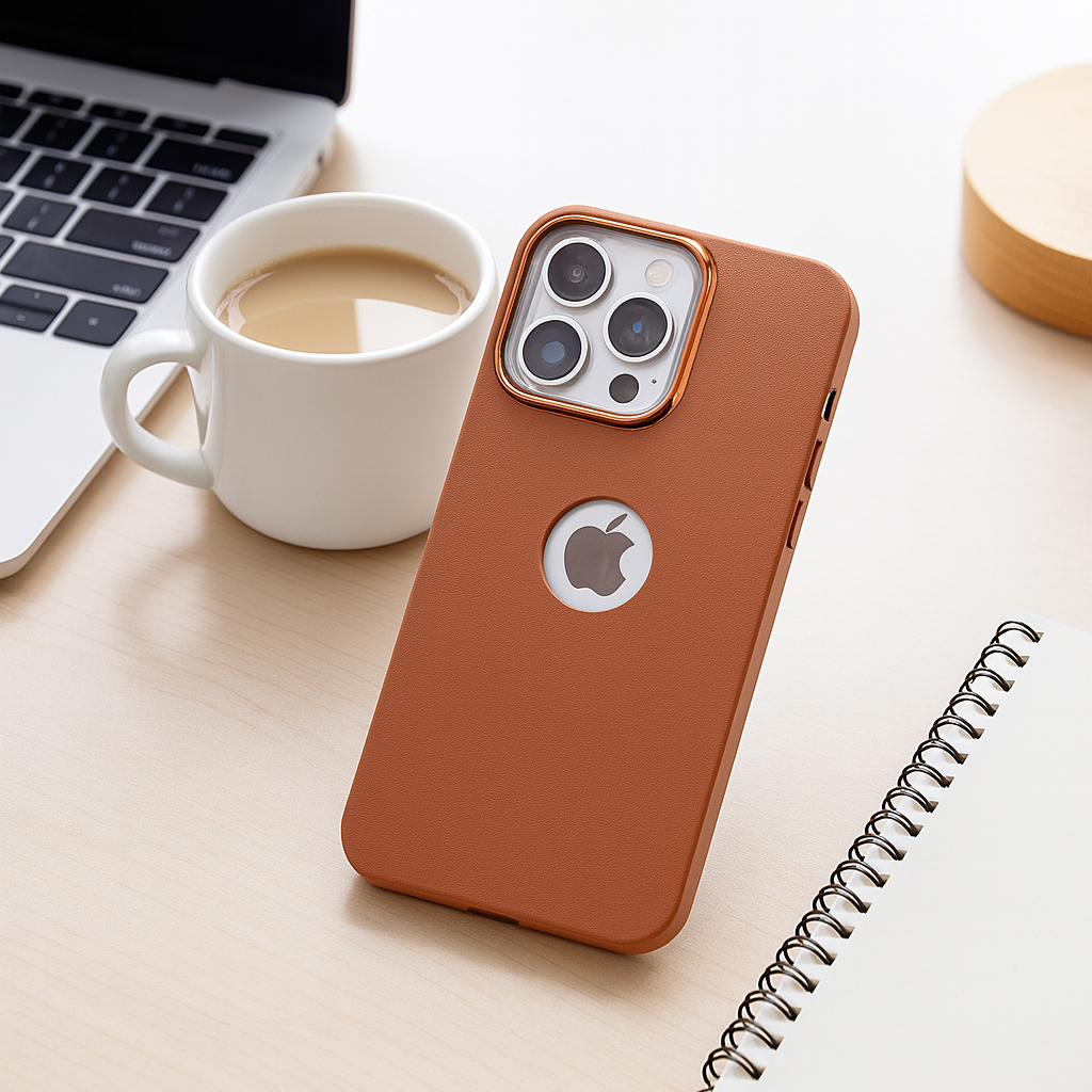 Cover Monk - Luxury Magnetic Leather Back Cover for iPhone 15 Pro Max – Shockproof Case with Metal Camera Ring (Brown)