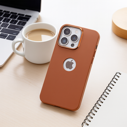 Cover Monk - Luxury Magnetic Leather Back Cover for iPhone 15 Pro Max – Shockproof Case with Metal Camera Ring (Brown)