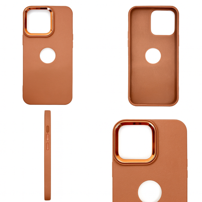 Cover Monk - Luxury Magnetic Leather Back Cover for iPhone 15 Pro Max – Shockproof Case with Metal Camera Ring (Brown)