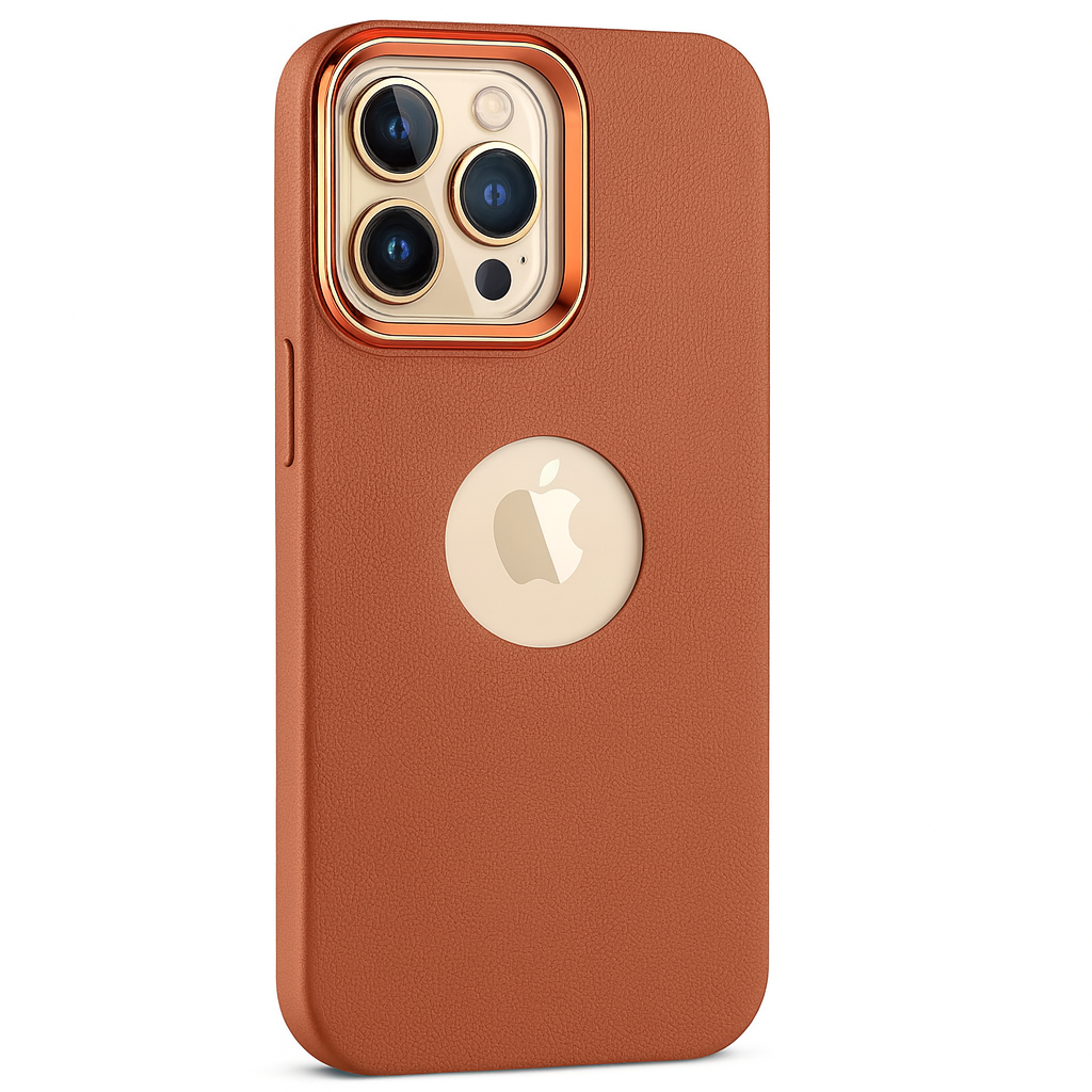 Cover Monk - Luxury Magnetic Leather Back Cover for iPhone 15 Pro Max – Shockproof Case with Metal Camera Ring (Brown)