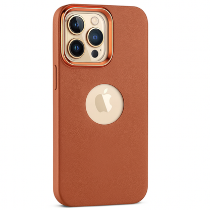 Cover Monk - Luxury Magnetic Leather Back Cover for iPhone 15 Pro Max – Shockproof Case with Metal Camera Ring (Brown)