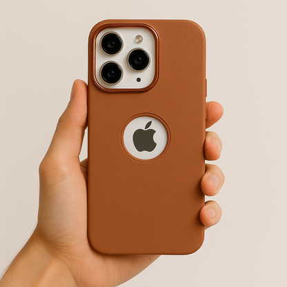 Cover Monk - Luxury Magnetic Leather Back Cover for iPhone 15 Pro Max – Shockproof Case with Metal Camera Ring (Brown)