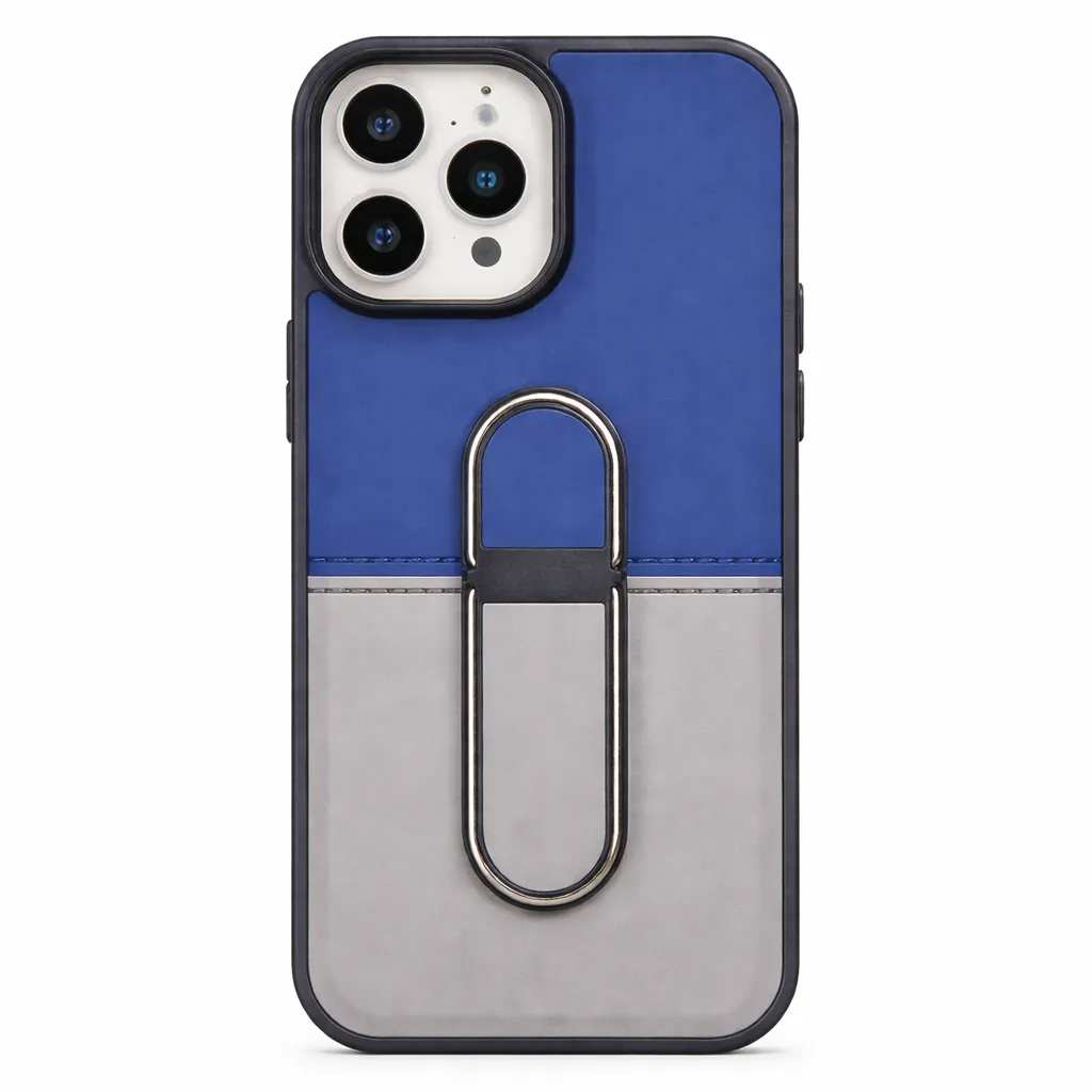 iPhone 15 Pro Max Leather Finish Kickstand Case - Blue