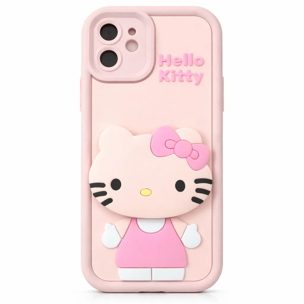 iPhone 12 Cute 3D Hello Kitty Back Cover - Pink