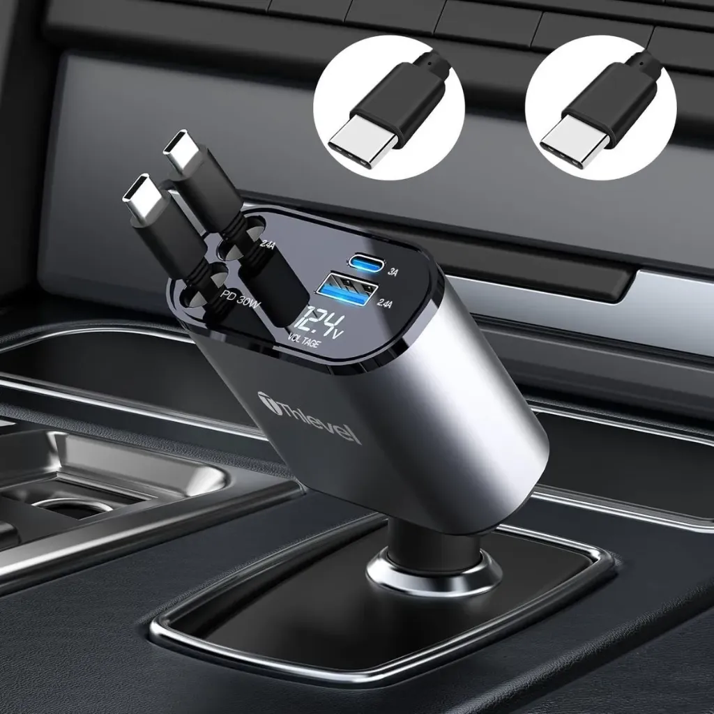 3-Port Car Mobile Charger – Type-C + USB Quick Charge Adapter