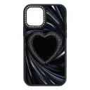 iPhone 14 Luxury Heart Diamond Design Case - Black