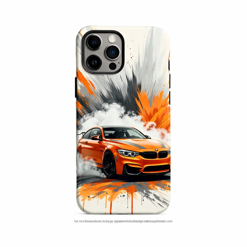 [CAR-002] Drift Sports Car Mobile Cover | Orange Splash Racing Aesthetic Case